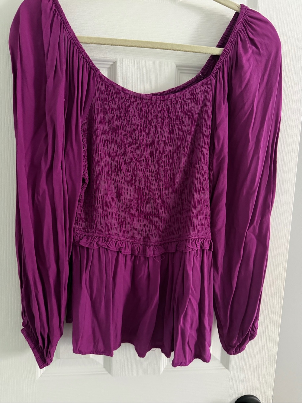 AND Magenta Smocked Peasant Tunic Top